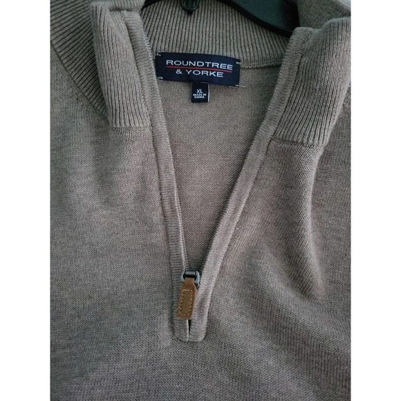 Roundtree & Yorke Mens Sweater Size XL Brown Quarter Zip Mock Neck Pullover Knit - Picture 5 of 7